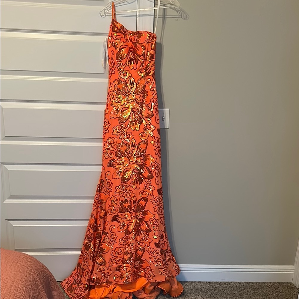 Elegant Floral Orange Dress